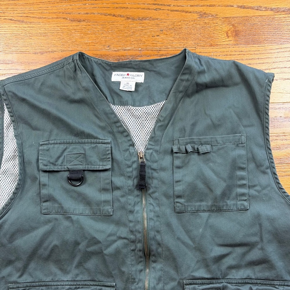 Faded Glory Mens XL Green Utility Fishing Vest Mesh Lined Tactical Gorpcore